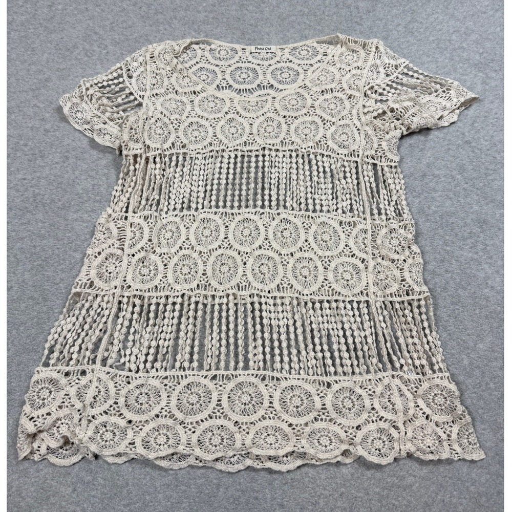 Phase One Womens Sheer Crochet Blouse Hippie Festival Boho CottageCore